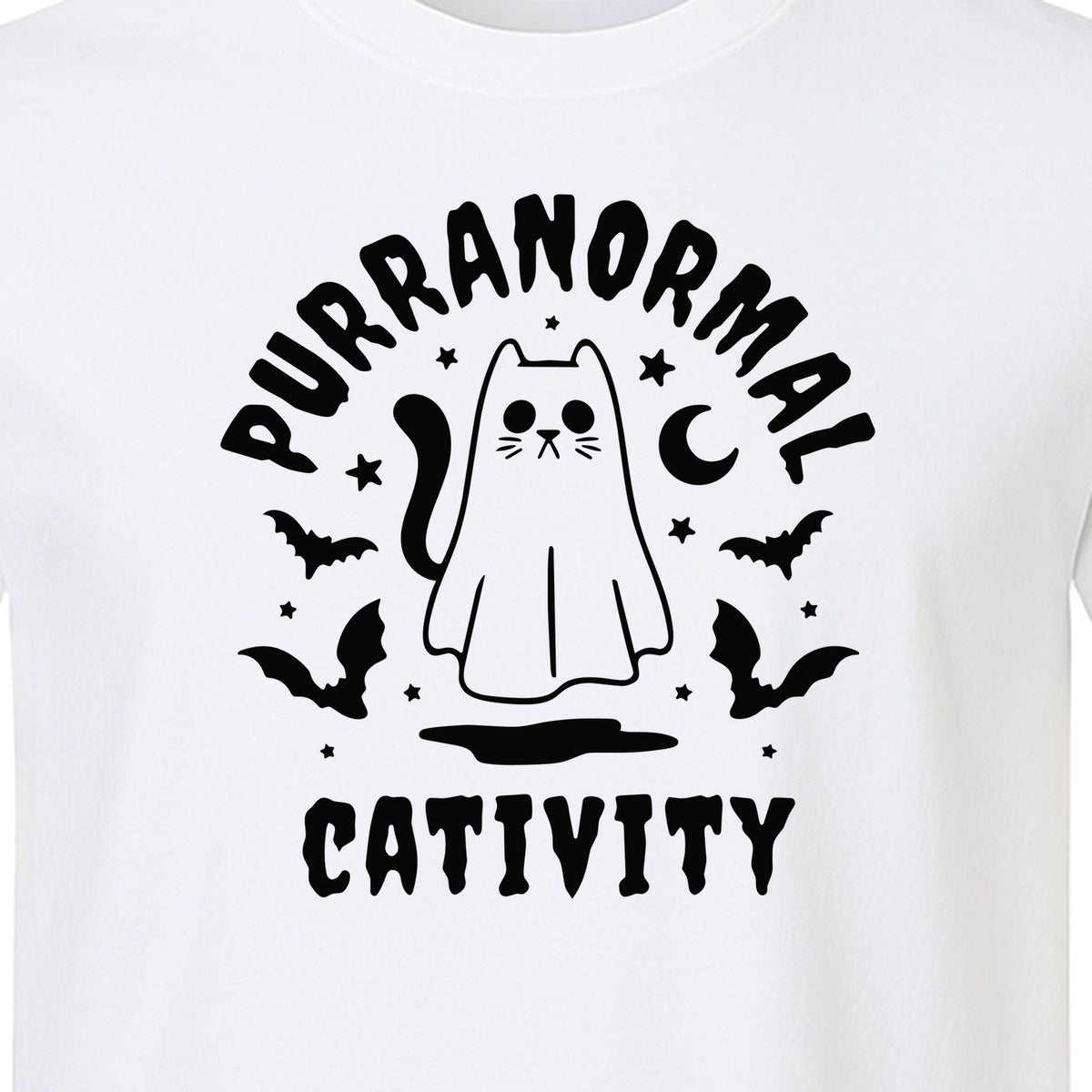 Purranormal Cativity T-Shirt, Ghost Kitty Halloween Graphic for Spooky Season and Feline Lovers