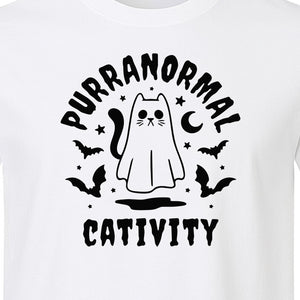 Purranormal Cativity T-Shirt, Ghost Kitty Halloween Graphic for Spooky Season and Feline Lovers
