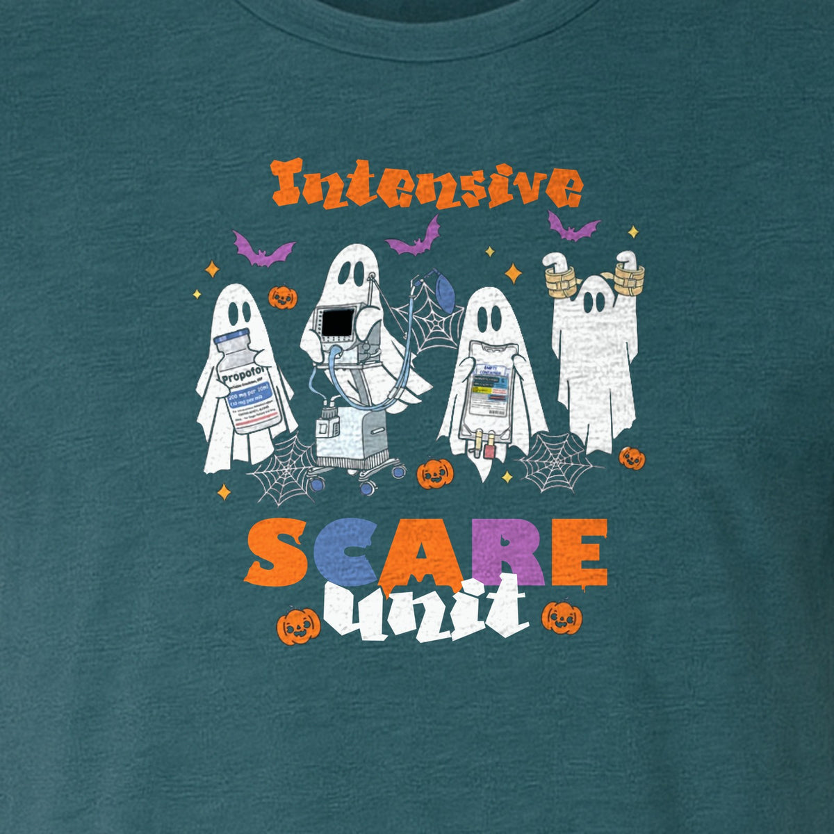 Nurse Halloween T-Shirt, Intensive Scare Unit Ghost Design for ICU Staff and Medical Gifts