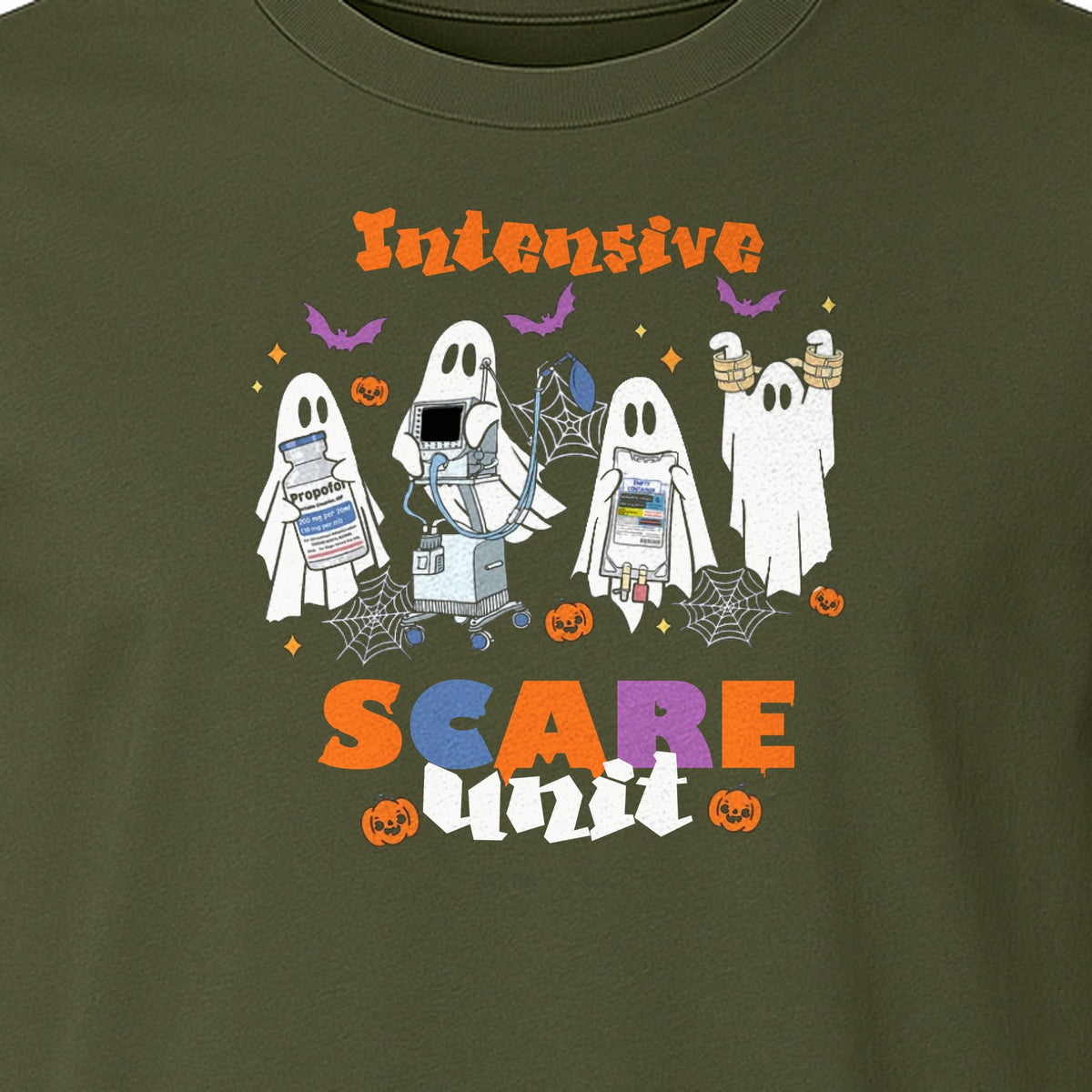 Nurse Halloween T-Shirt, Intensive Scare Unit Ghost Design for ICU Staff and Medical Gifts