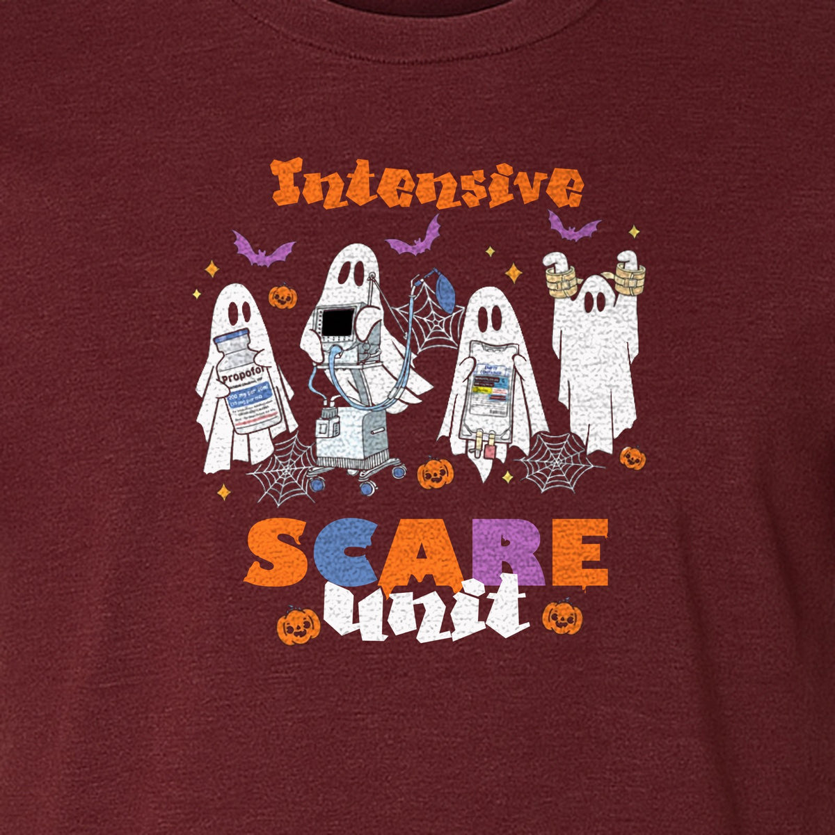 Nurse Halloween T-Shirt, Intensive Scare Unit Ghost Design for ICU Staff and Medical Gifts