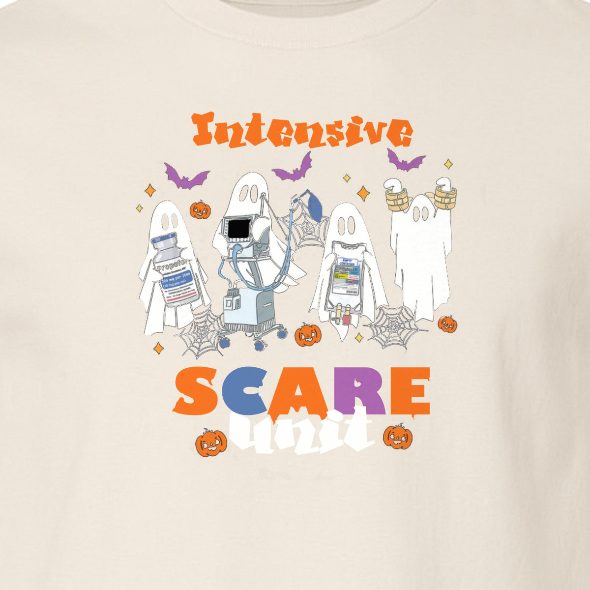 Nurse Halloween T-Shirt, Intensive Scare Unit Ghost Design for ICU Staff and Medical Gifts