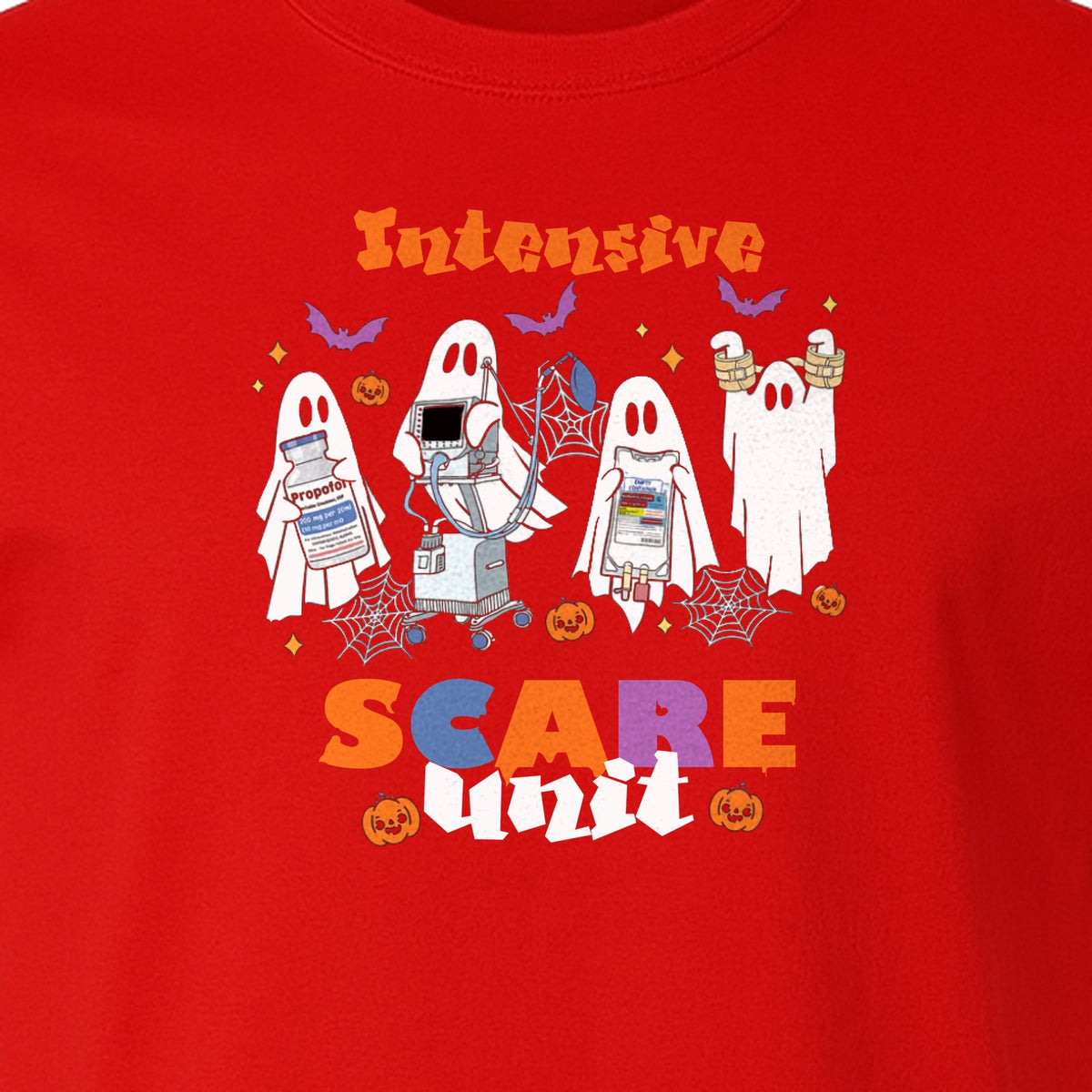 Nurse Halloween T-Shirt, Intensive Scare Unit Ghost Design for ICU Staff and Medical Gifts