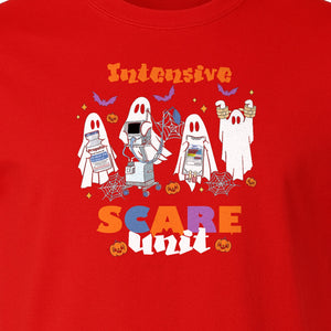 Nurse Halloween T-Shirt, Intensive Scare Unit Ghost Design for ICU Staff and Medical Gifts