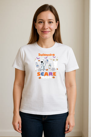 Nurse Halloween T-Shirt, Intensive Scare Unit Ghost Design for ICU Staff and Medical Gifts