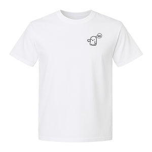 Ghost Pocket T-Shirt, Cute Boo Thumb Down Halloween Graphic for Spooky Season
