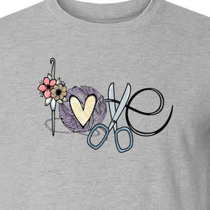 Crochet T-Shirt, Love Yarn Hook and Floral Design for Knitters and Crafters
