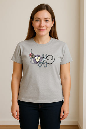 Crochet T-Shirt, Love Yarn Hook and Floral Design for Knitters and Crafters