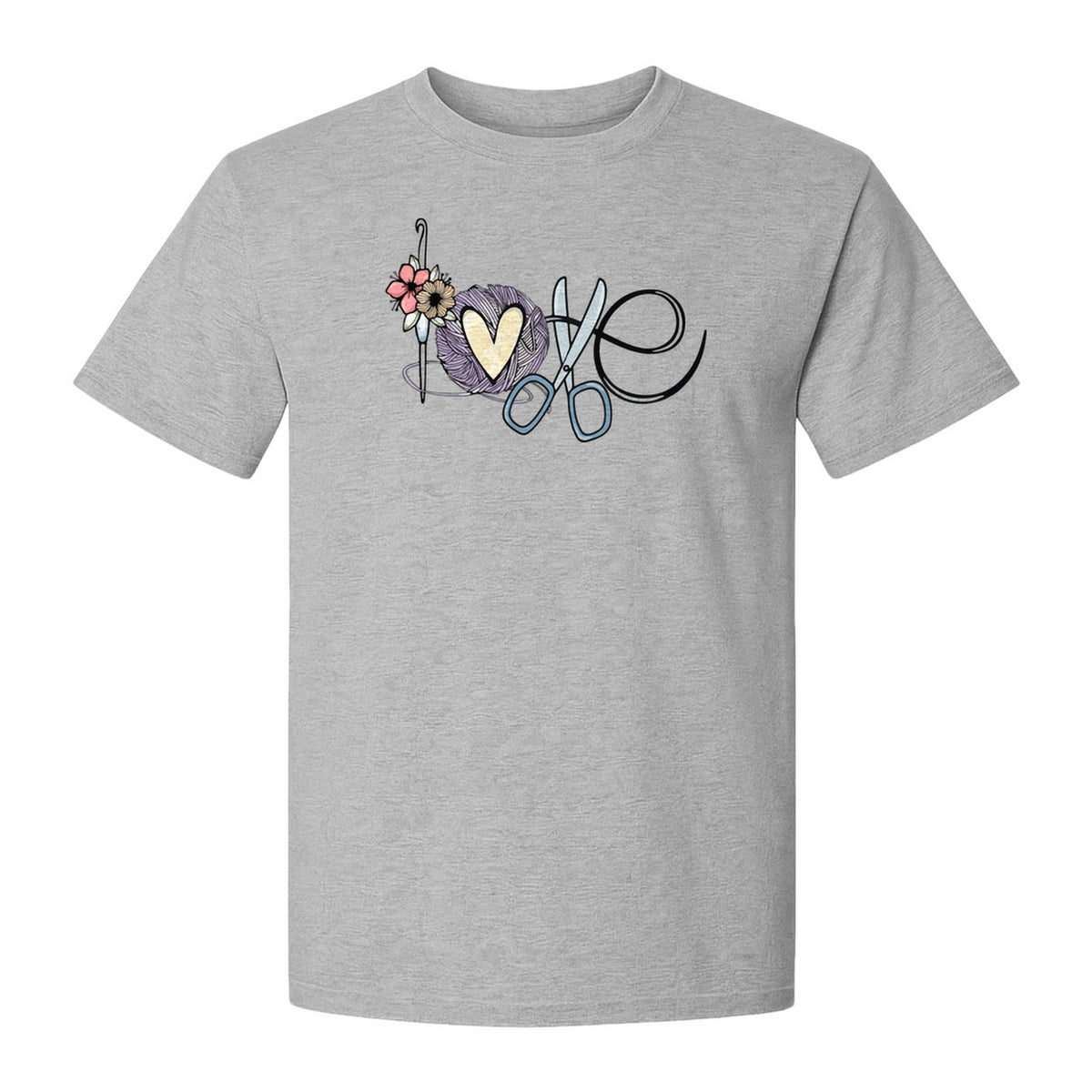 Crochet T-Shirt, Love Yarn Hook and Floral Design for Knitters and Crafters