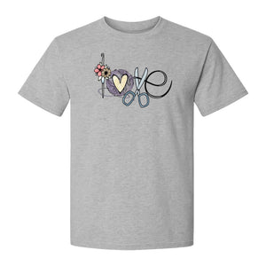 Crochet T-Shirt, Love Yarn Hook and Floral Design for Knitters and Crafters