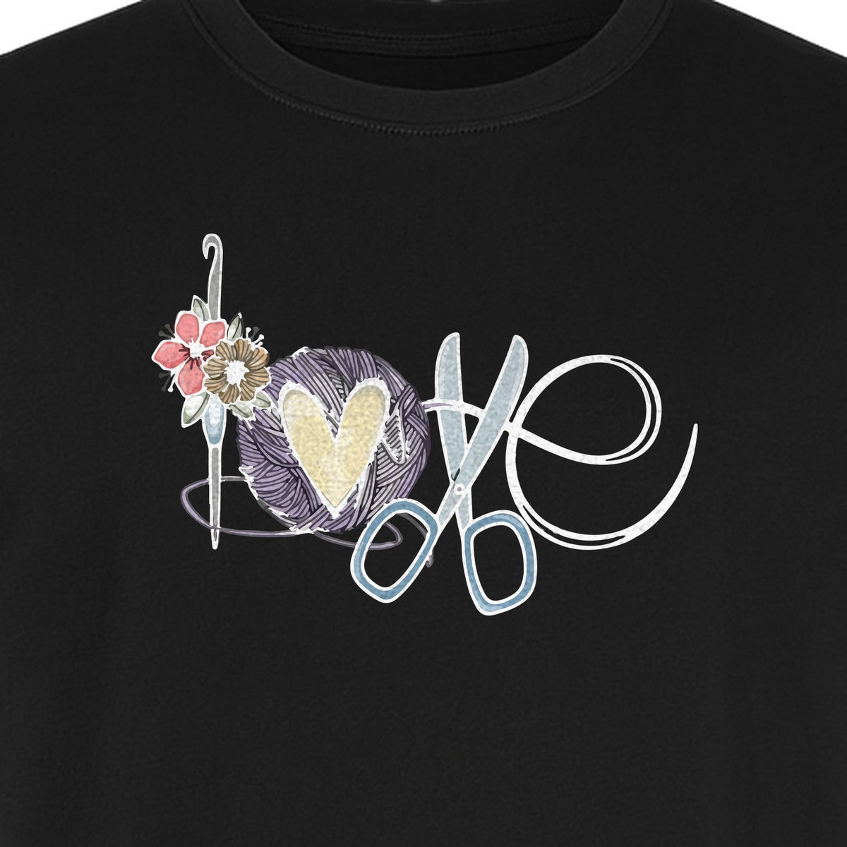 Crochet T-Shirt, Love Yarn Hook and Floral Design for Knitters and Crafters