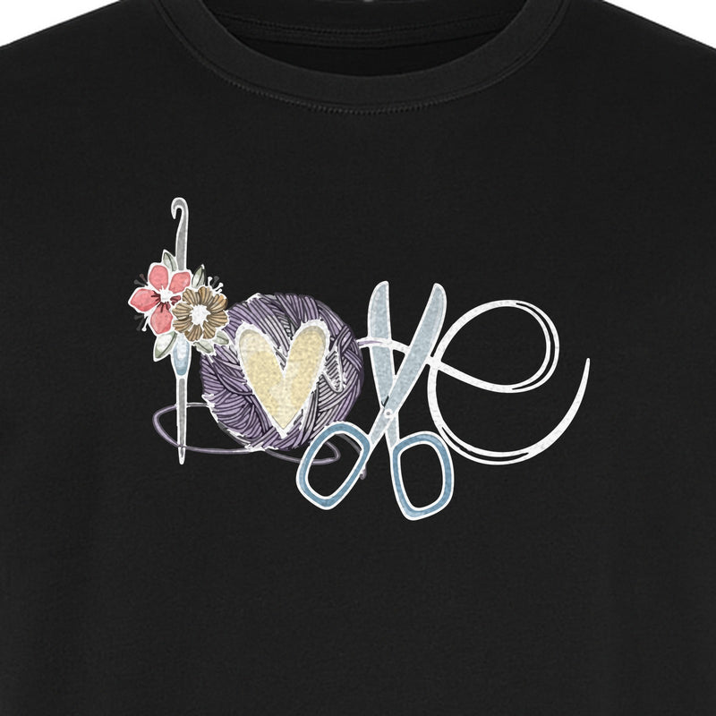 Crochet T-Shirt, Love Yarn Hook and Floral Design for Knitters and Crafters