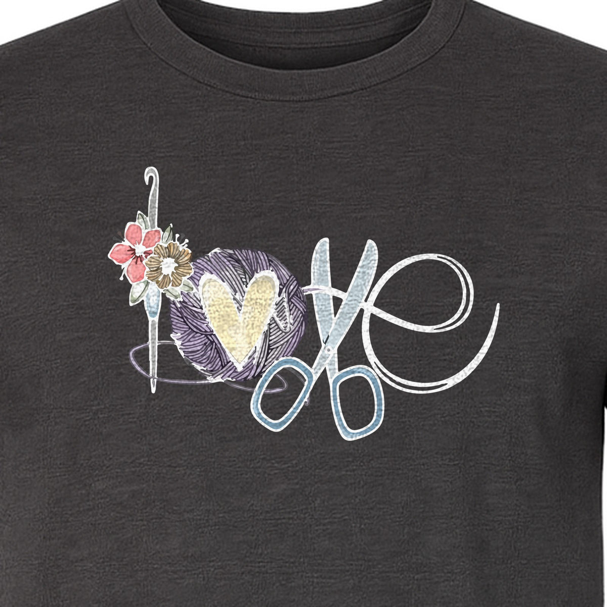 Crochet T-Shirt, Love Yarn Hook and Floral Design for Knitters and Crafters