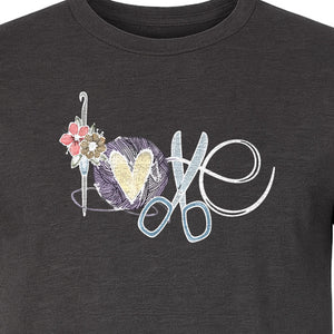 Crochet T-Shirt, Love Yarn Hook and Floral Design for Knitters and Crafters