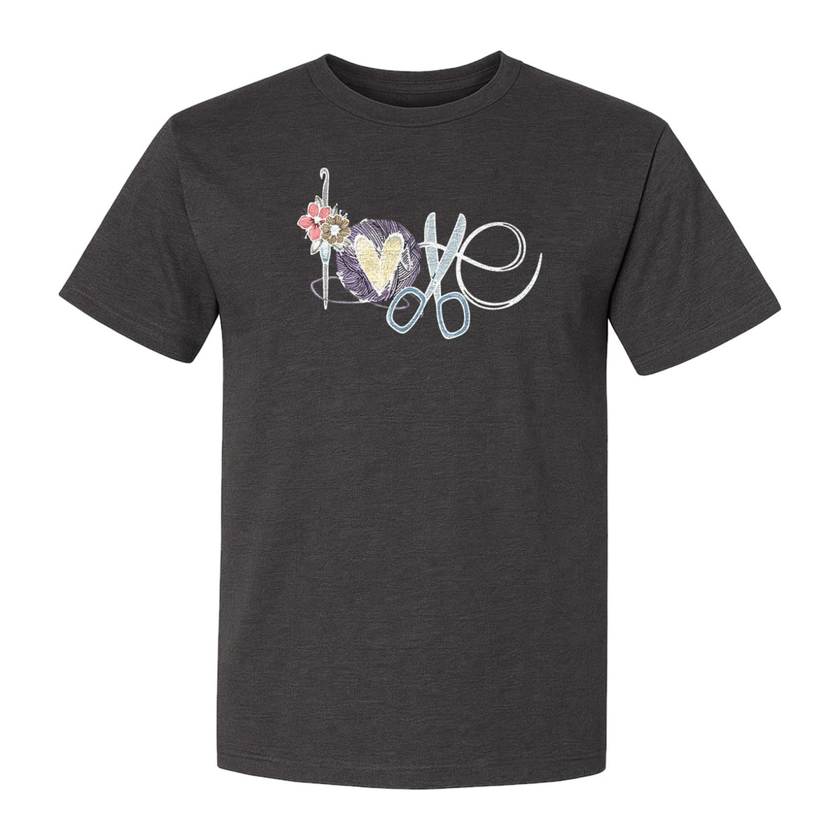 Crochet T-Shirt, Love Yarn Hook and Floral Design for Knitters and Crafters