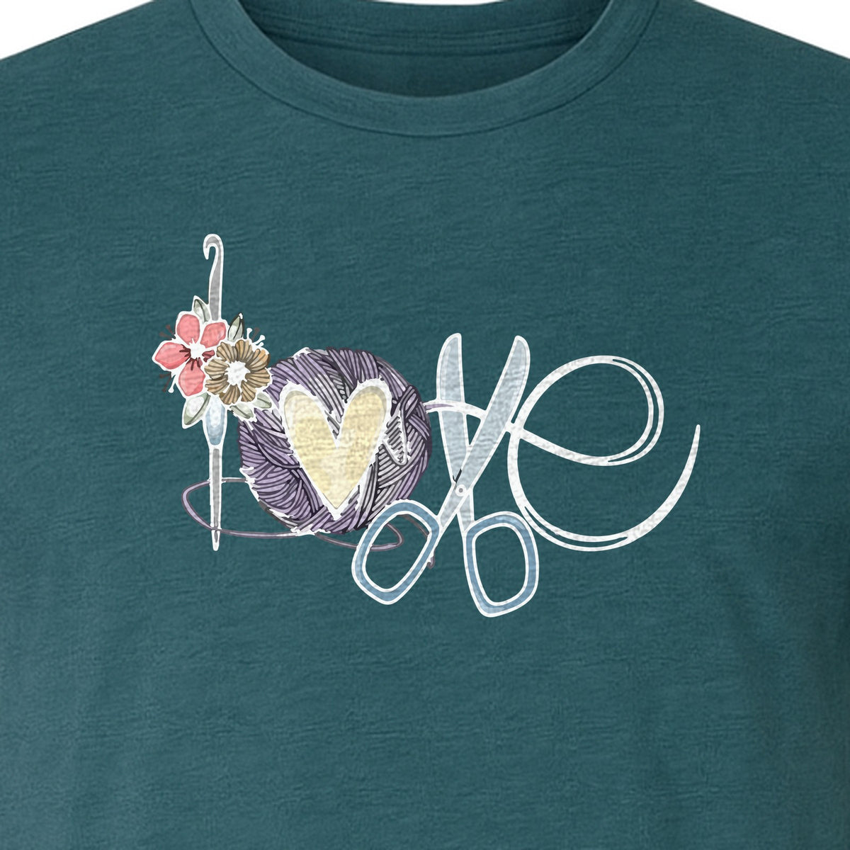 Crochet T-Shirt, Love Yarn Hook and Floral Design for Knitters and Crafters