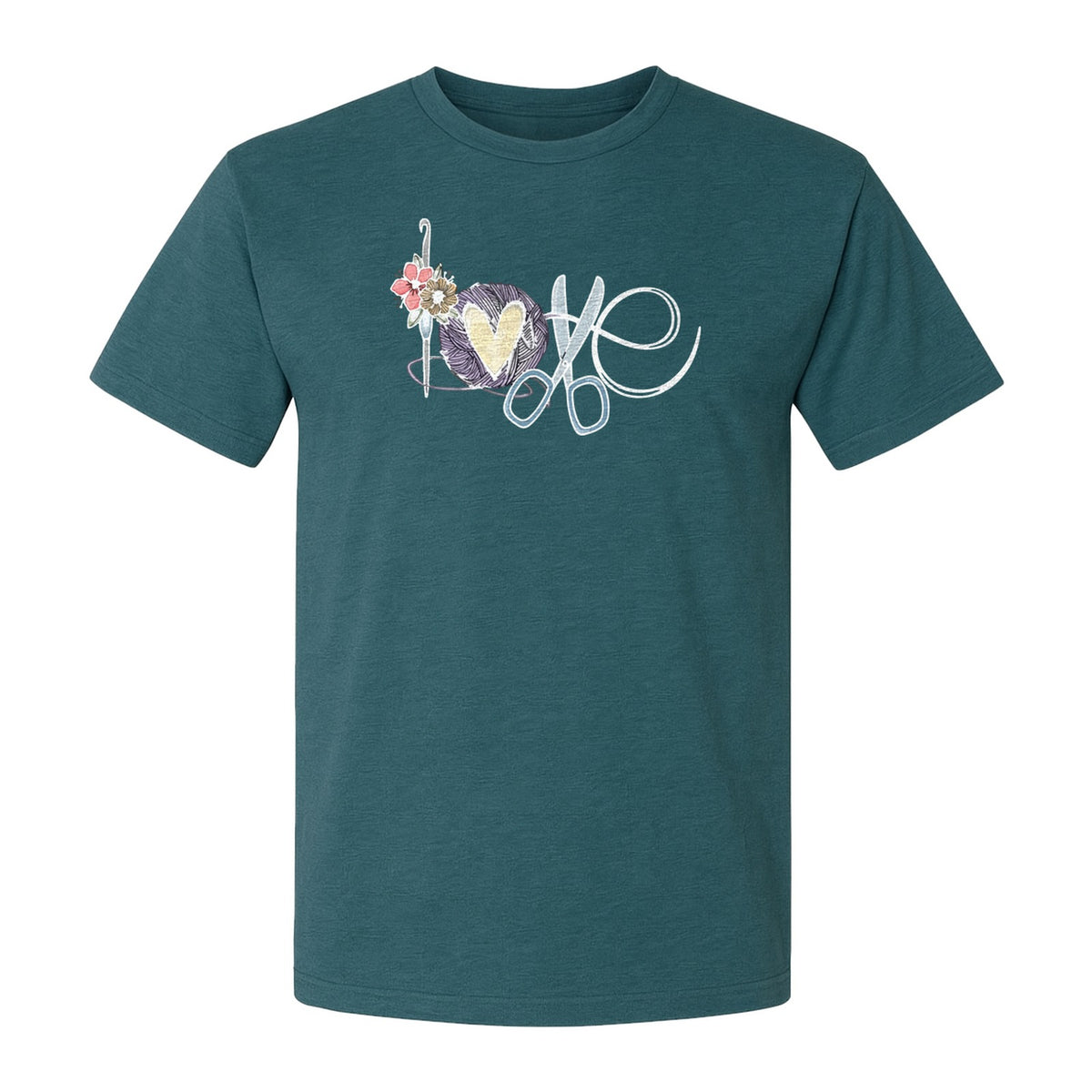 Crochet T-Shirt, Love Yarn Hook and Floral Design for Knitters and Crafters