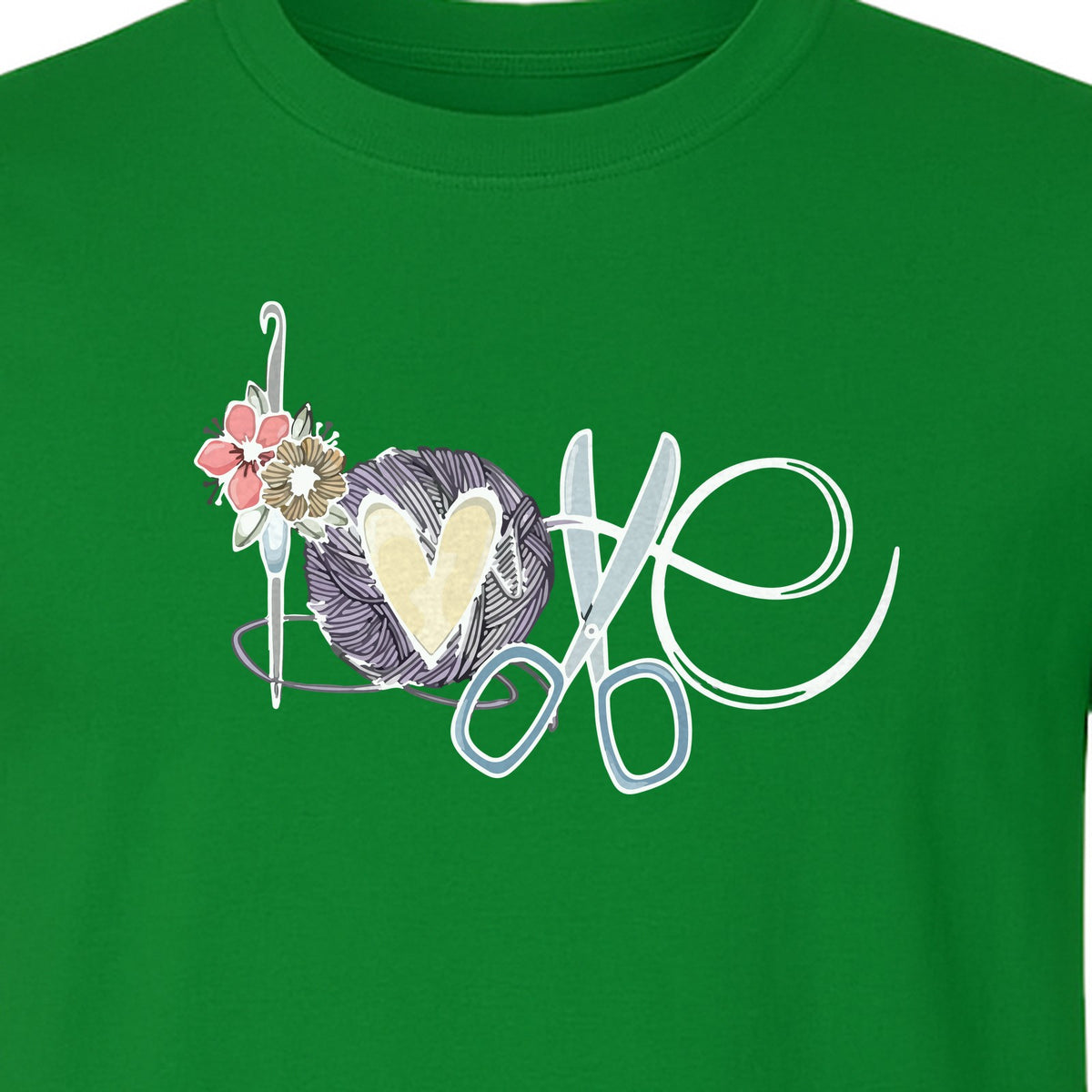 Crochet T-Shirt, Love Yarn Hook and Floral Design for Knitters and Crafters