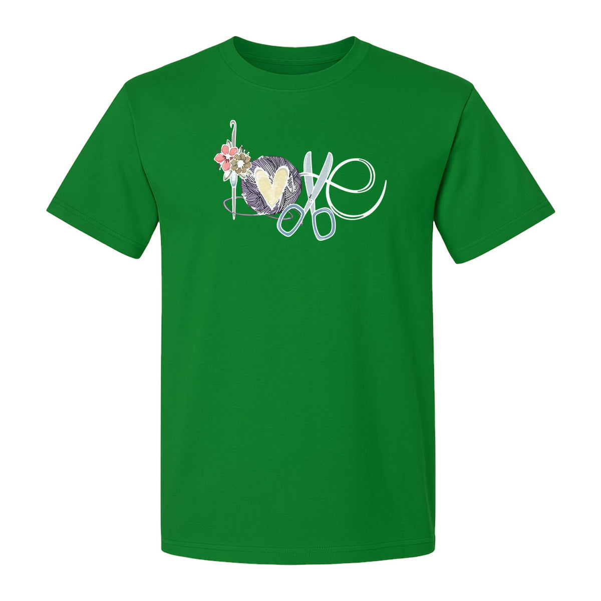 Crochet T-Shirt, Love Yarn Hook and Floral Design for Knitters and Crafters
