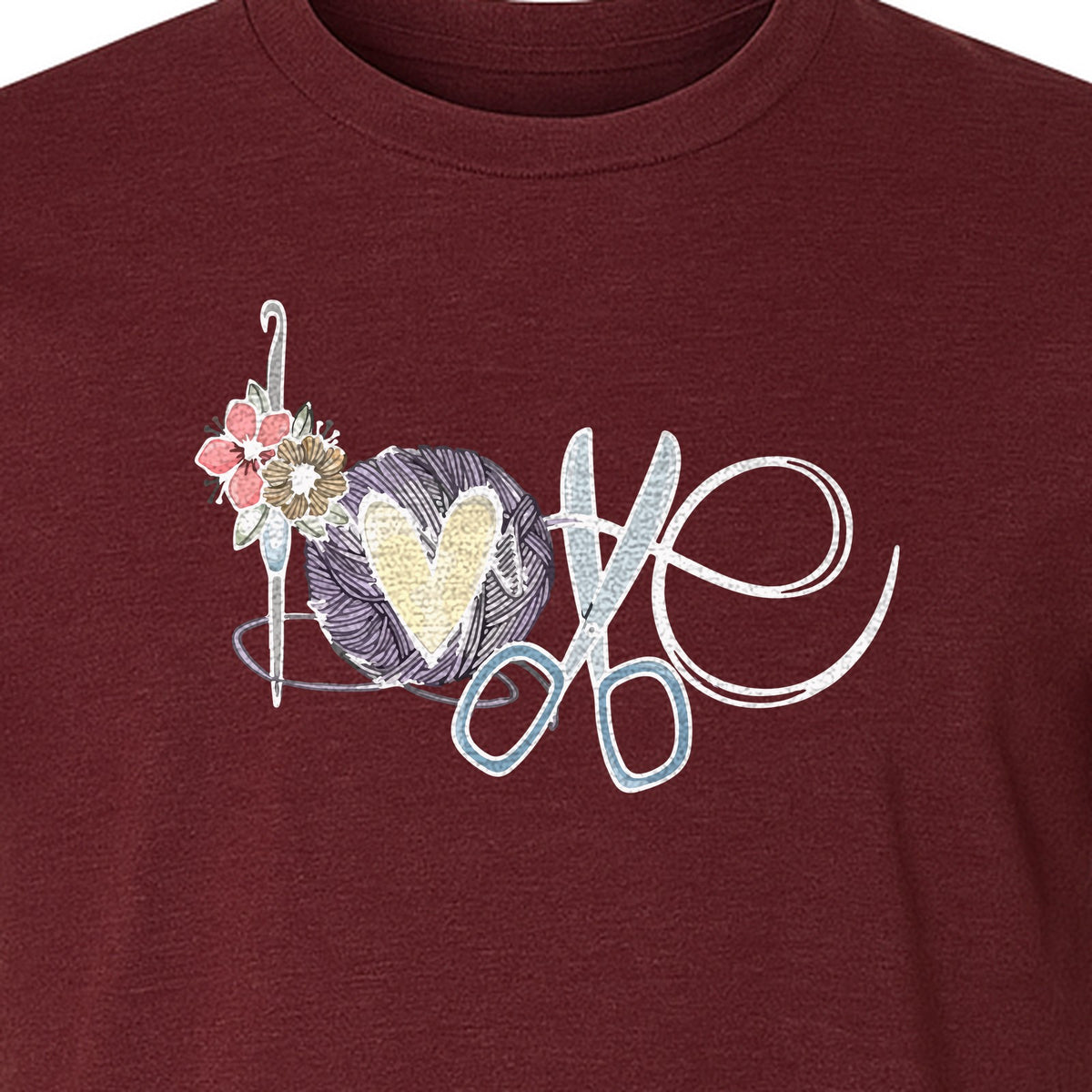 Crochet T-Shirt, Love Yarn Hook and Floral Design for Knitters and Crafters