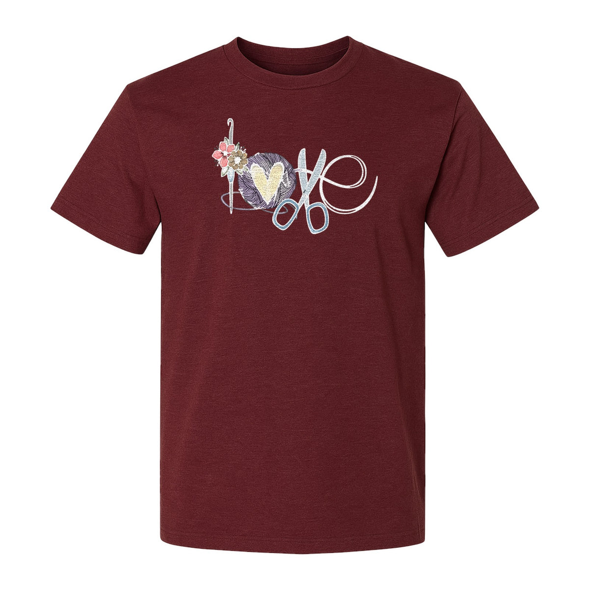 Crochet T-Shirt, Love Yarn Hook and Floral Design for Knitters and Crafters