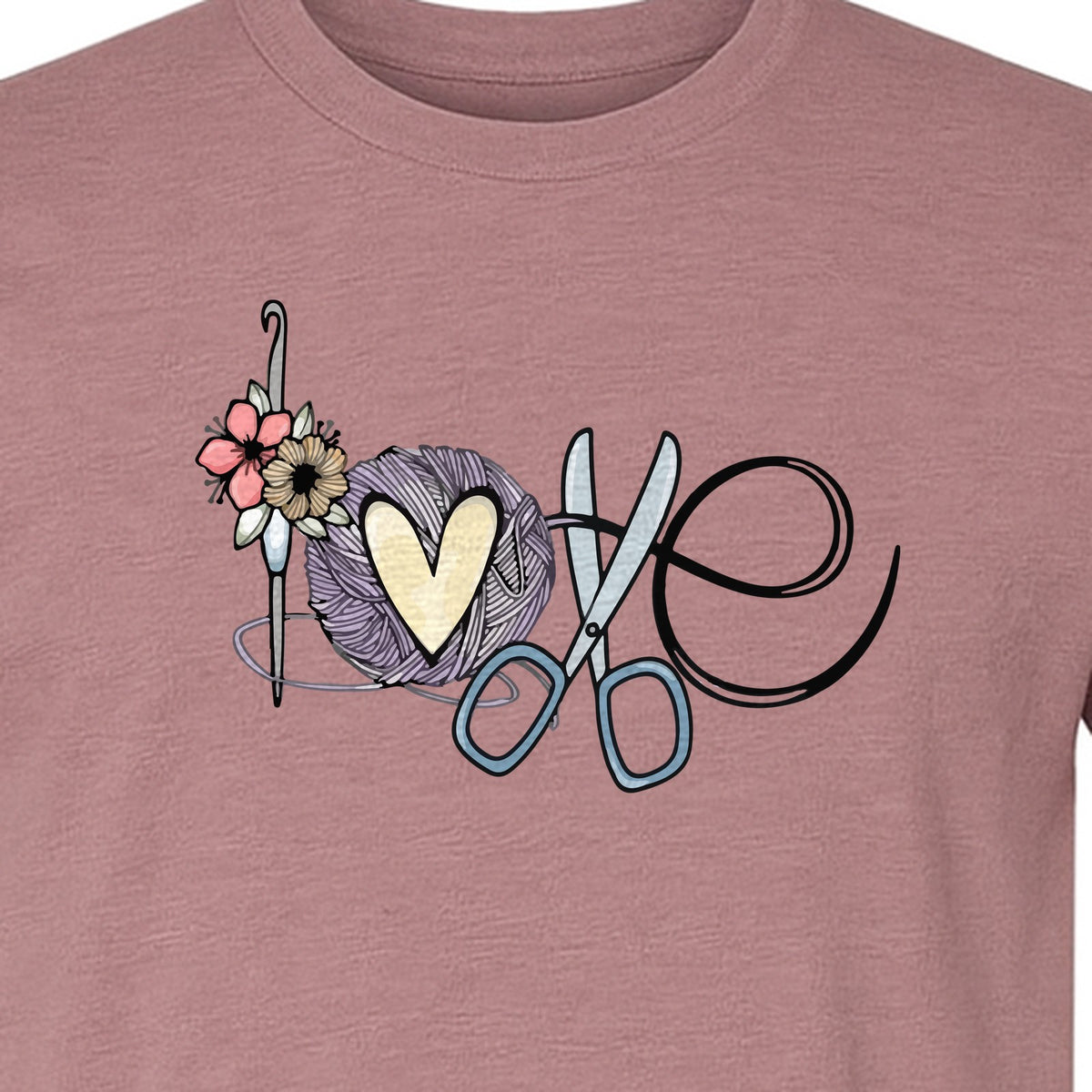Crochet T-Shirt, Love Yarn Hook and Floral Design for Knitters and Crafters