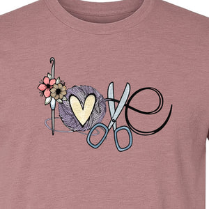 Crochet T-Shirt, Love Yarn Hook and Floral Design for Knitters and Crafters