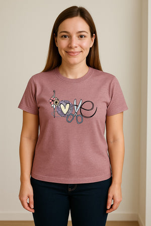 Crochet T-Shirt, Love Yarn Hook and Floral Design for Knitters and Crafters