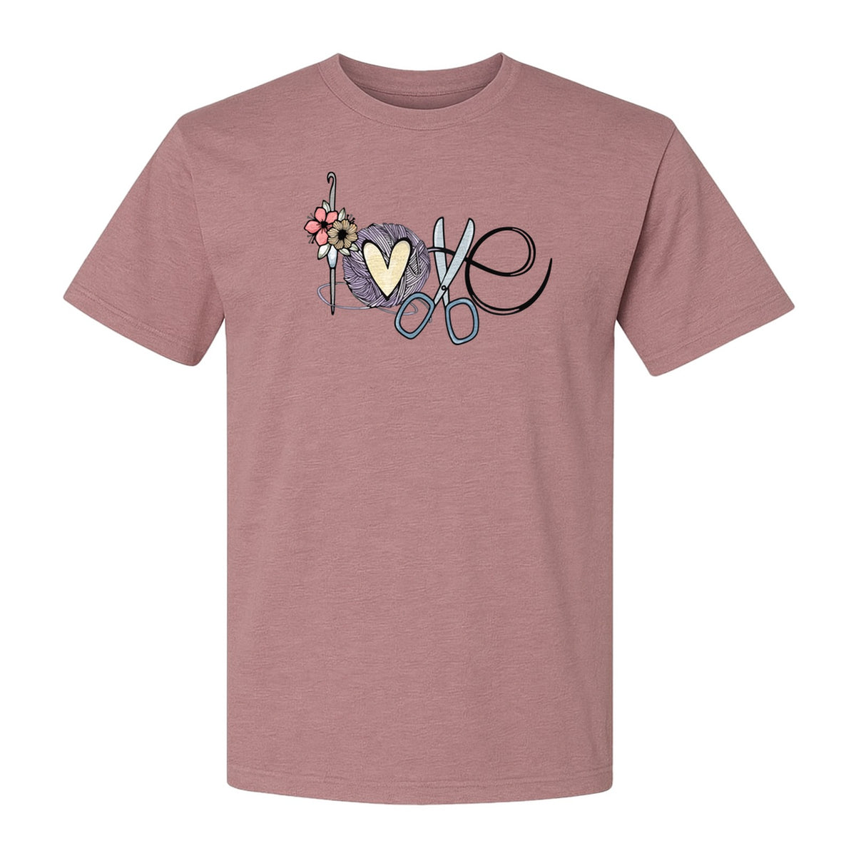 Crochet T-Shirt, Love Yarn Hook and Floral Design for Knitters and Crafters