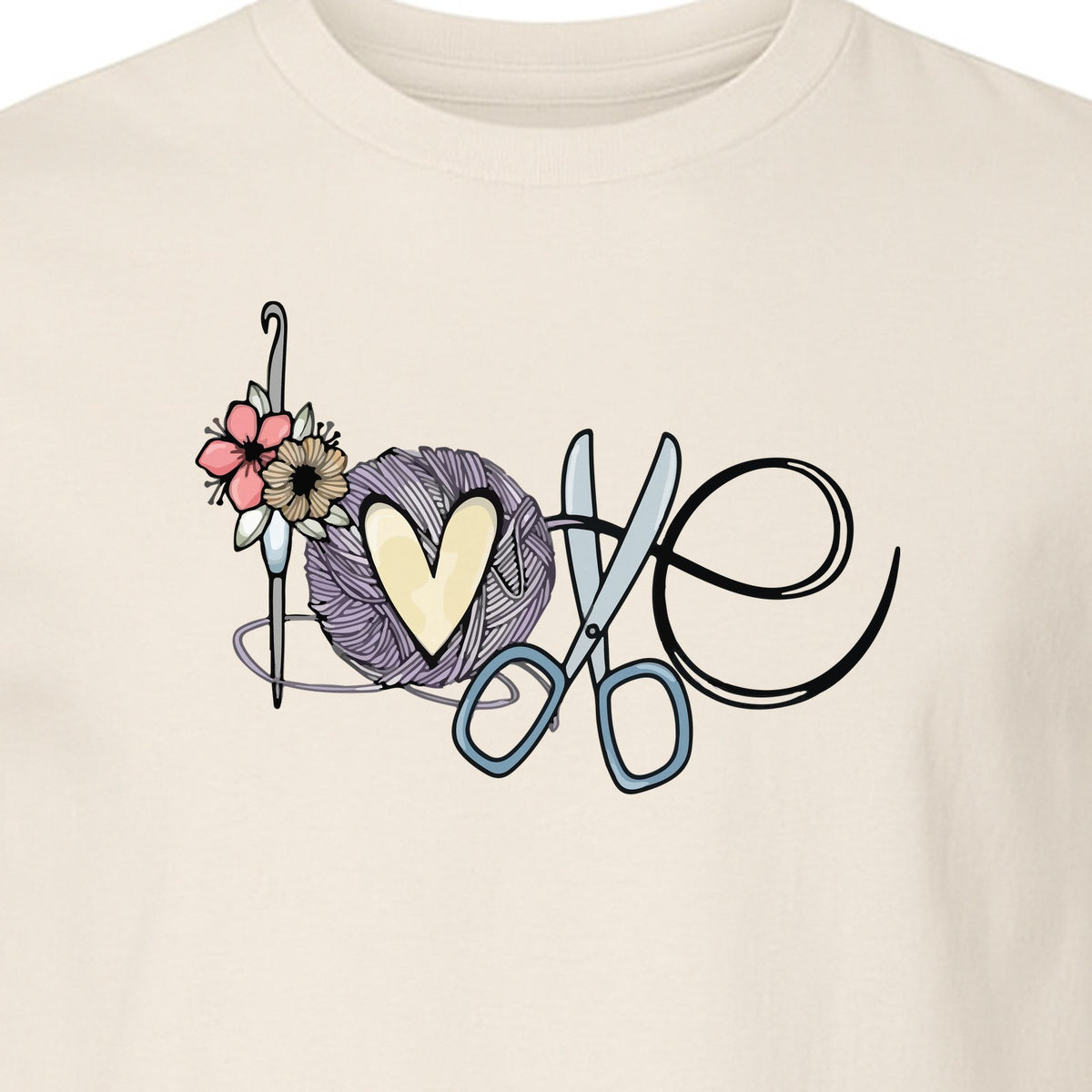 Crochet T-Shirt, Love Yarn Hook and Floral Design for Knitters and Crafters