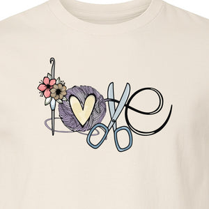 Crochet T-Shirt, Love Yarn Hook and Floral Design for Knitters and Crafters