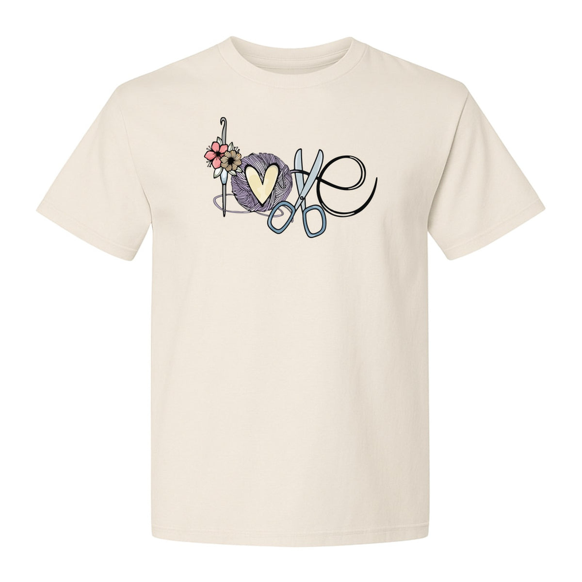 Crochet T-Shirt, Love Yarn Hook and Floral Design for Knitters and Crafters