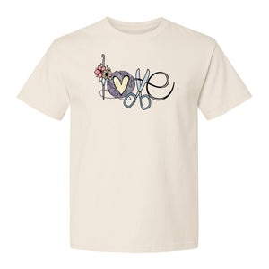 Crochet T-Shirt, Love Yarn Hook and Floral Design for Knitters and Crafters