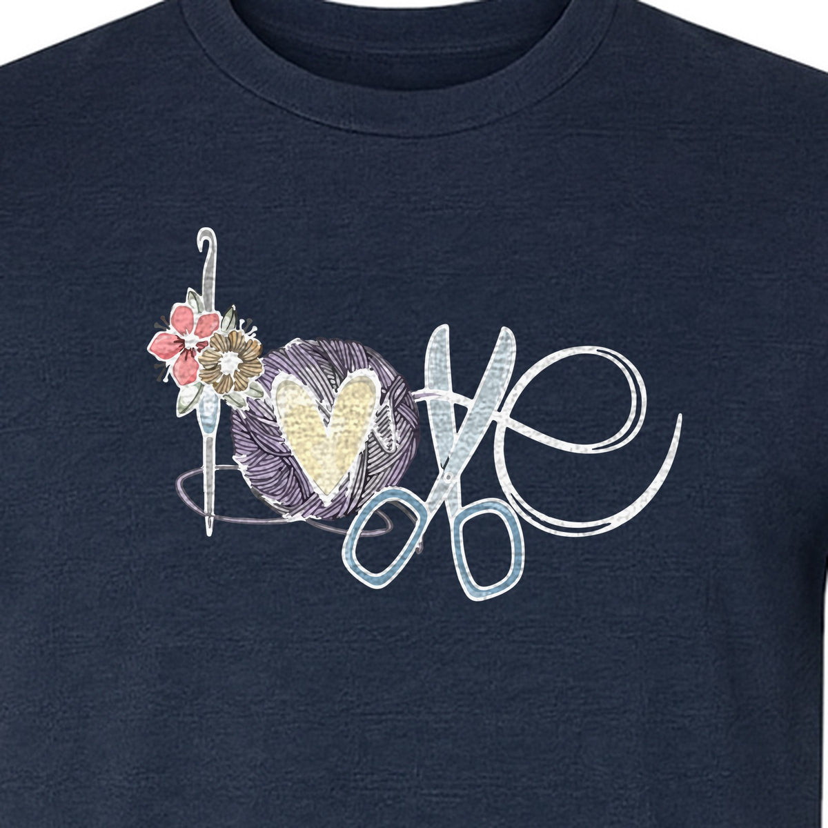Crochet T-Shirt, Love Yarn Hook and Floral Design for Knitters and Crafters