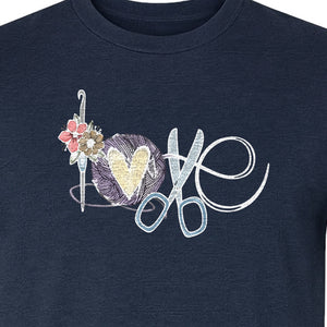 Crochet T-Shirt, Love Yarn Hook and Floral Design for Knitters and Crafters
