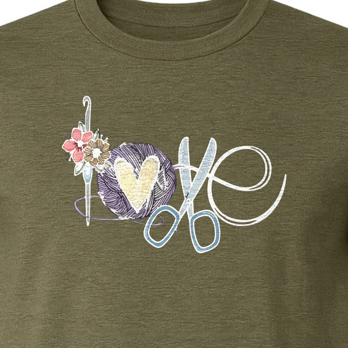 Crochet T-Shirt, Love Yarn Hook and Floral Design for Knitters and Crafters