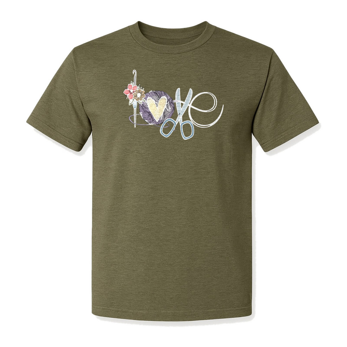 Crochet T-Shirt, Love Yarn Hook and Floral Design for Knitters and Crafters