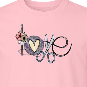 Crochet T-Shirt, Love Yarn Hook and Floral Design for Knitters and Crafters