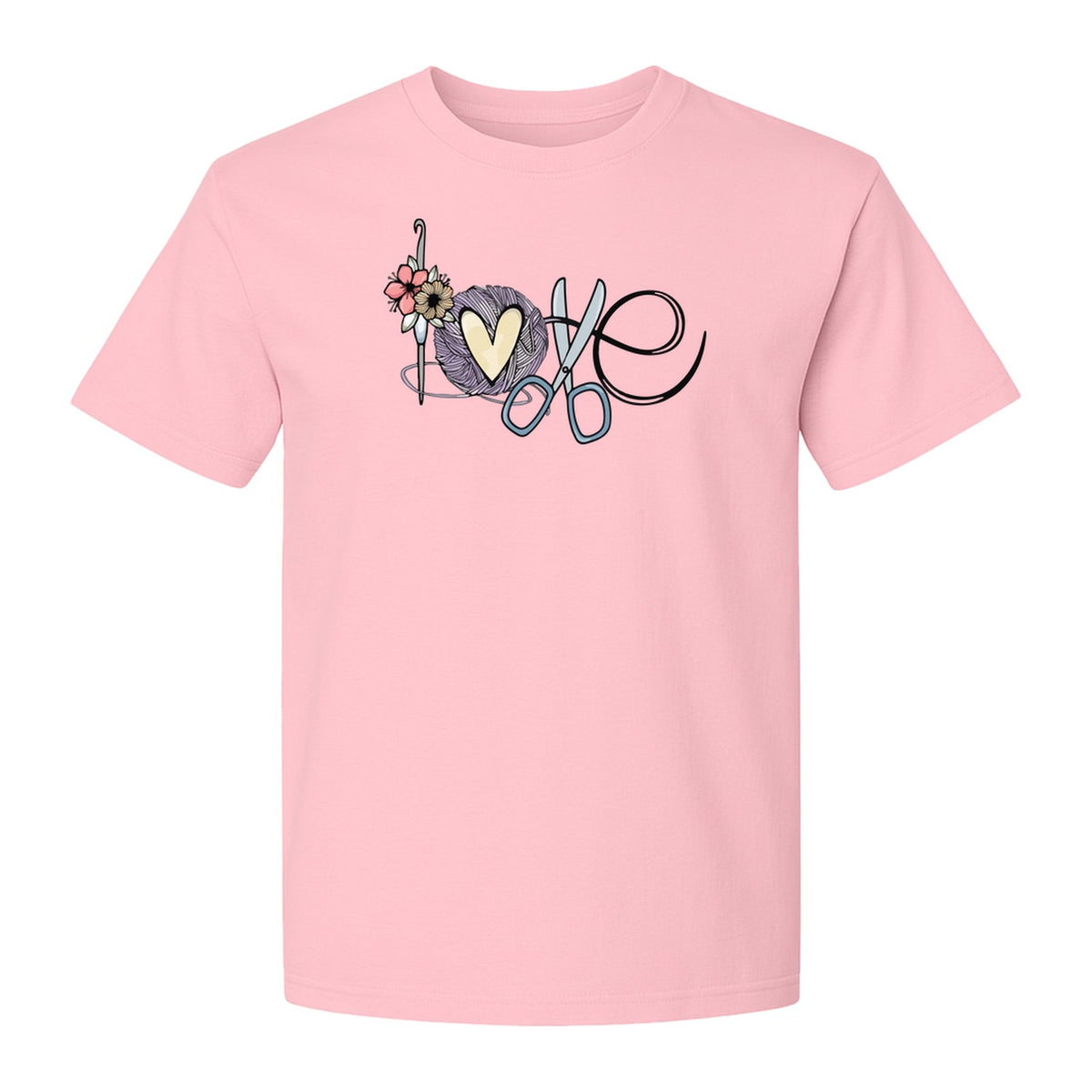 Crochet T-Shirt, Love Yarn Hook and Floral Design for Knitters and Crafters