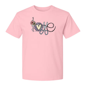 Crochet T-Shirt, Love Yarn Hook and Floral Design for Knitters and Crafters