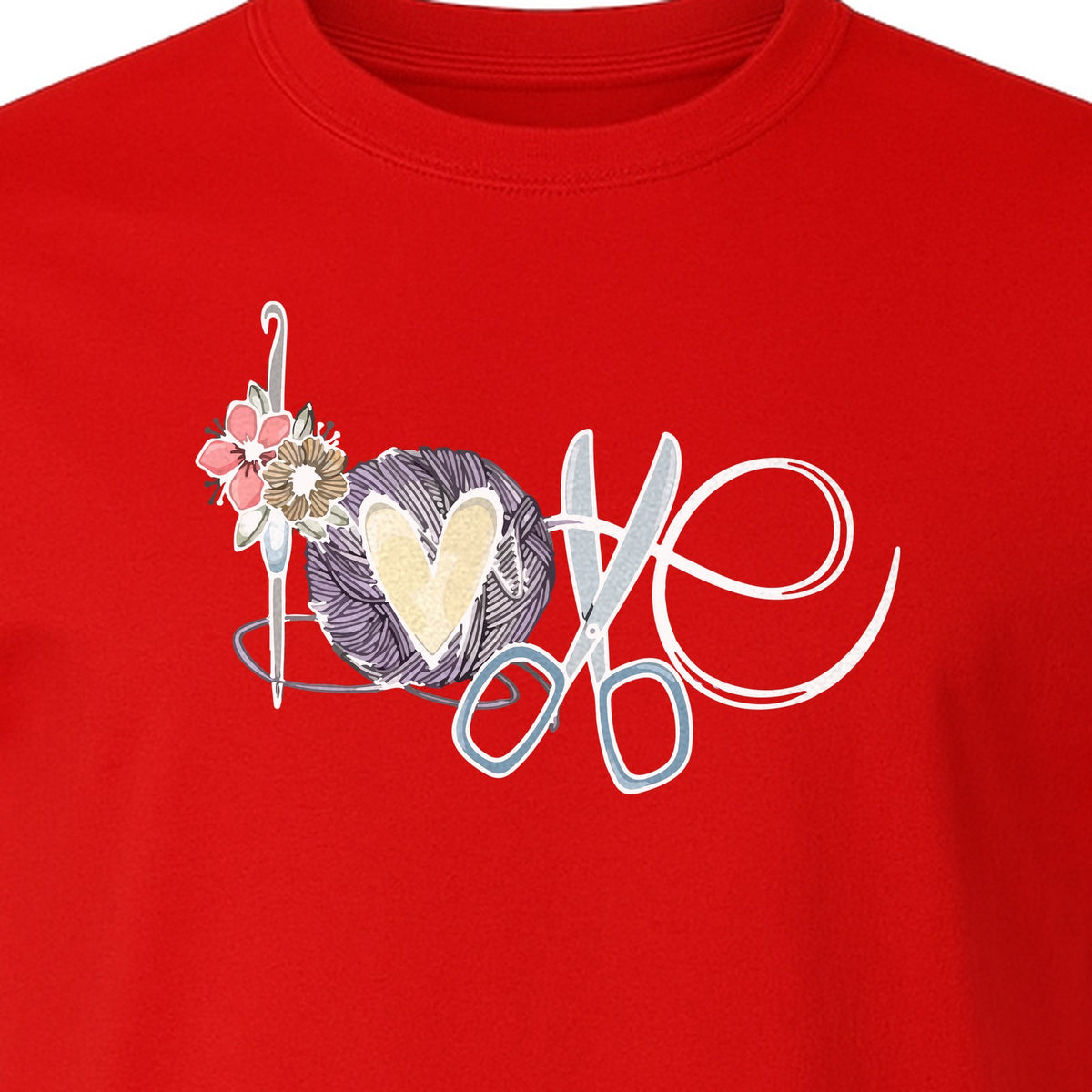 Crochet T-Shirt, Love Yarn Hook and Floral Design for Knitters and Crafters