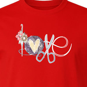 Crochet T-Shirt, Love Yarn Hook and Floral Design for Knitters and Crafters