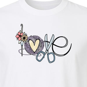 Crochet T-Shirt, Love Yarn Hook and Floral Design for Knitters and Crafters