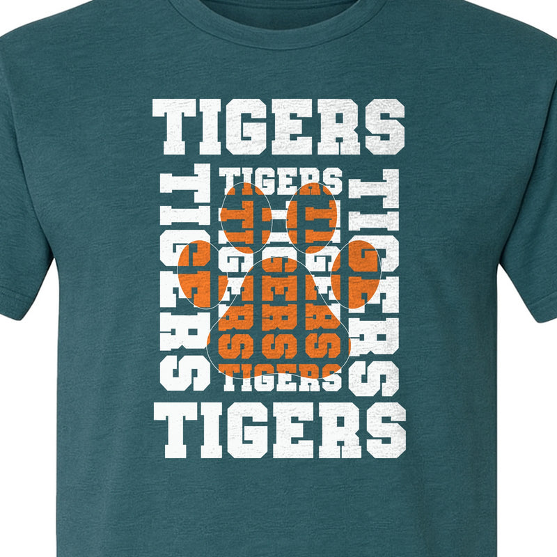 Tigers Mascot T-Shirt, Stacked Paw Print School Spirit Fan Tee for Pep Rallies and Team Events