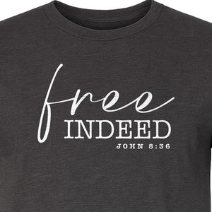Christian T-Shirt, Free Indeed John 8:36 Faith Bible Verse Design for Sunday Church