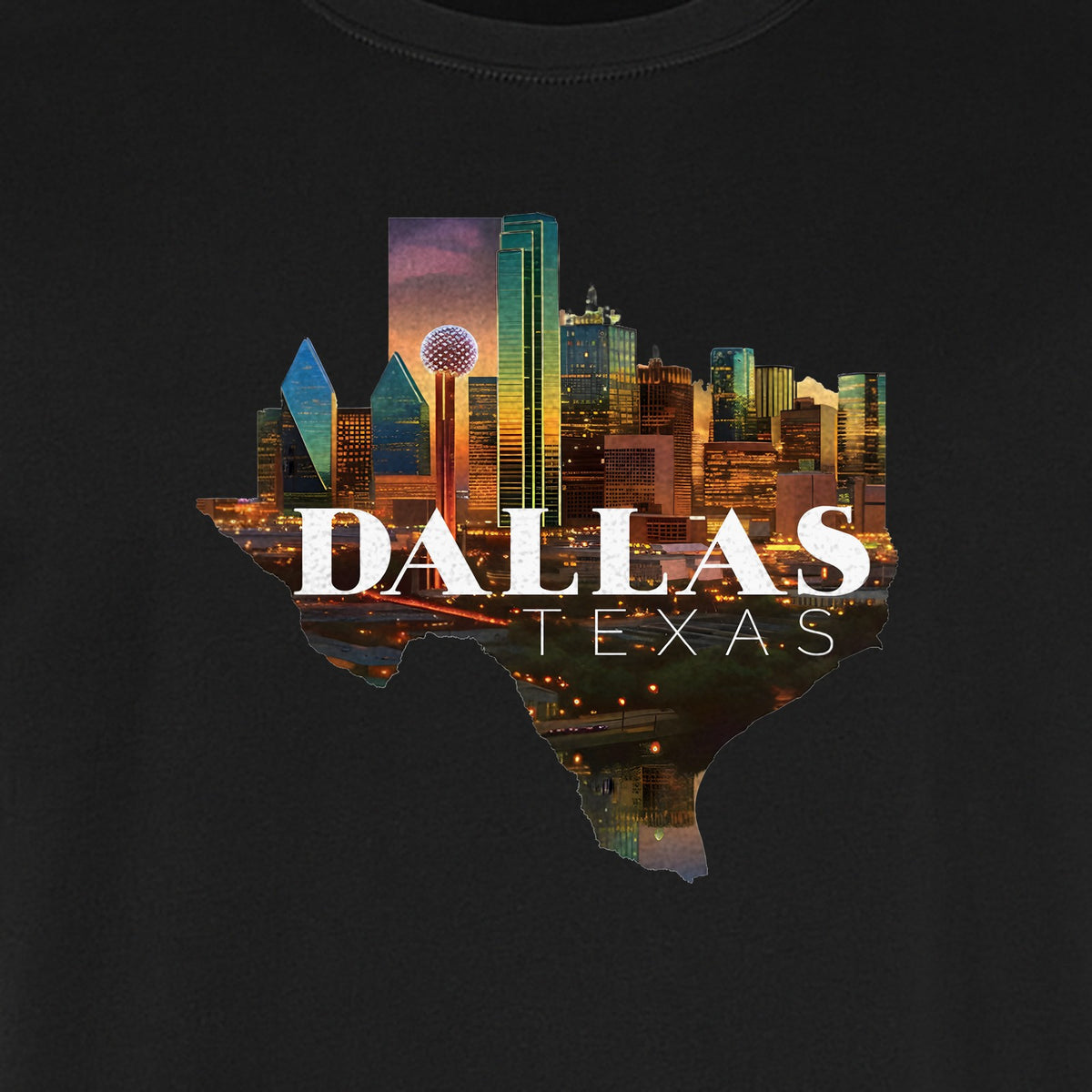 Dallas Texas T-Shirt, City Skyline State Map Graphic for Residents and Travelers