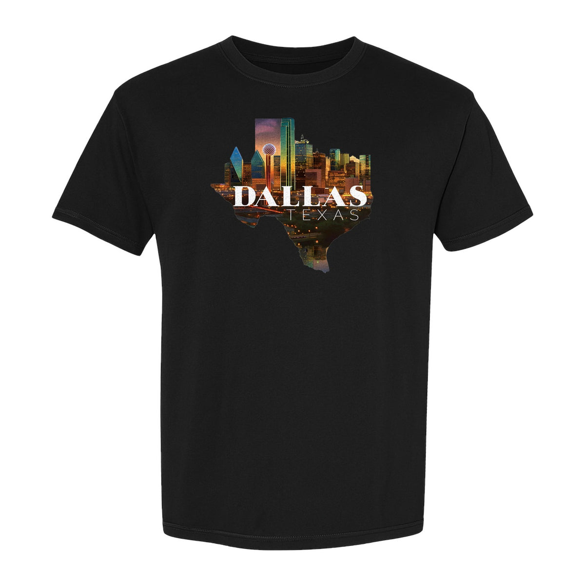 Dallas Texas T-Shirt, City Skyline State Map Graphic for Residents and Travelers