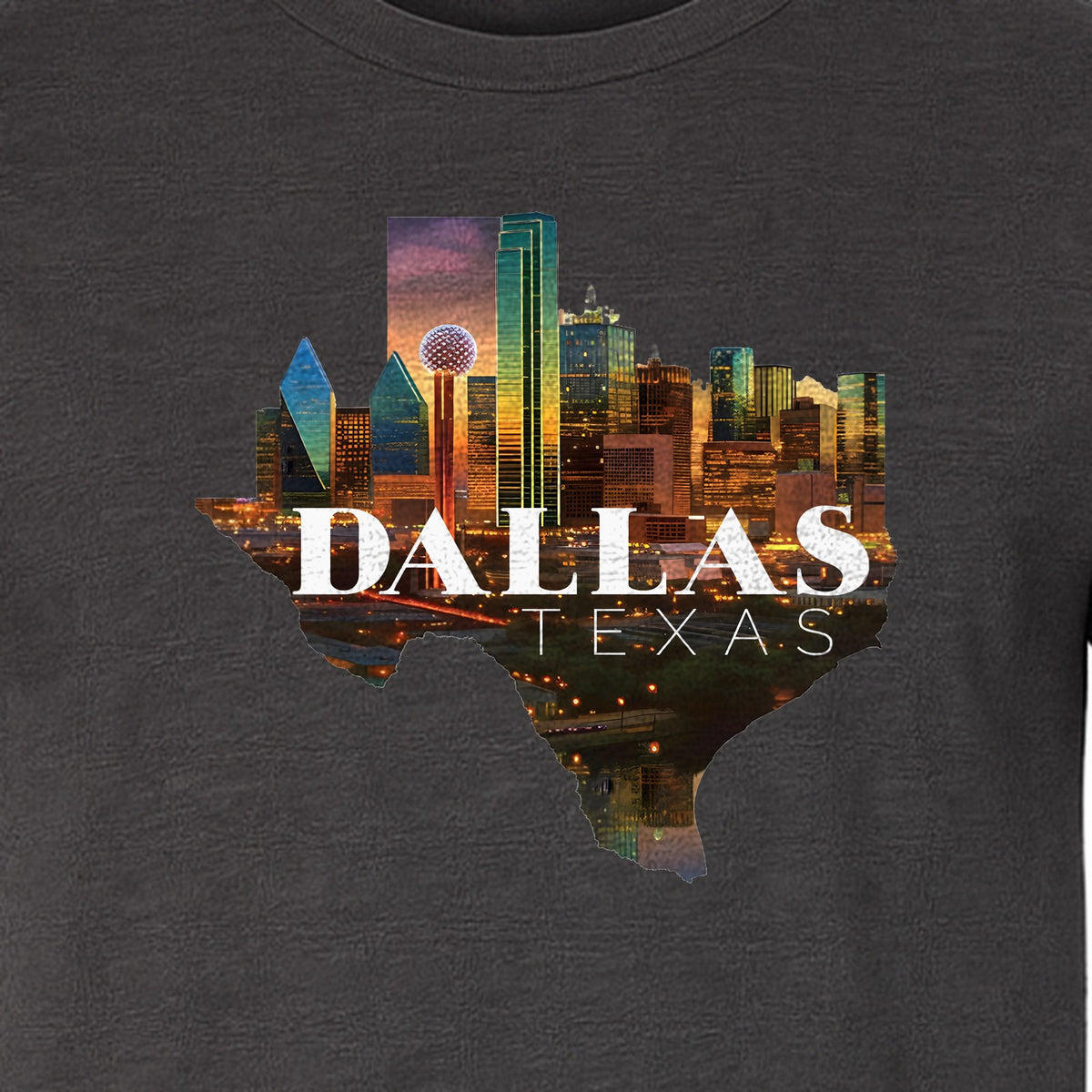 Dallas Texas T-Shirt, City Skyline State Map Graphic for Residents and Travelers