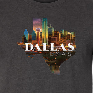 Dallas Texas T-Shirt, City Skyline State Map Graphic for Residents and Travelers