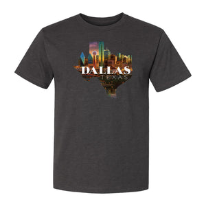 Dallas Texas T-Shirt, City Skyline State Map Graphic for Residents and Travelers